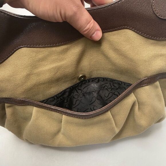 Simply Vera Vera Wang Shoulder Bag Hobo Purse Pebbled Leather Canvas - Picture 12 of 13